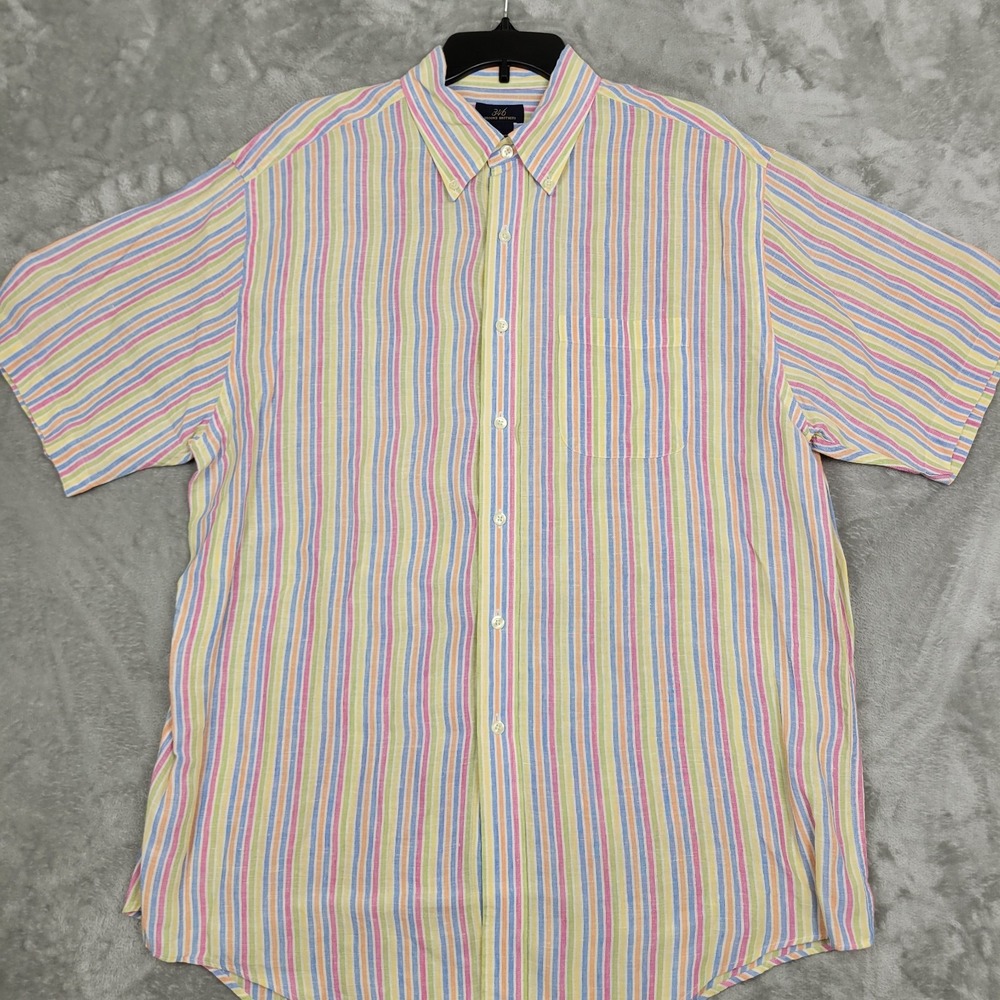 Brooks Brothers 346 Men's L Colorful 100% Linen Short Sleeve Button Down Shirt